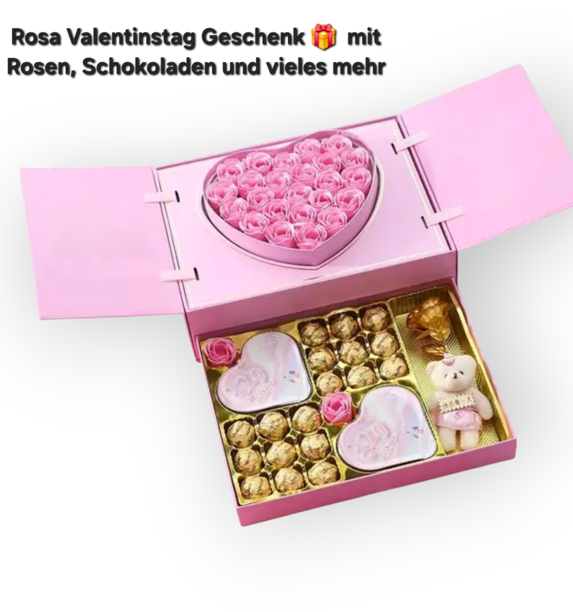 AlphaHeim Valentinstag personalisierte Geschenkbox inklusiv (Schokoladen, Rosen, teddy, Herz)