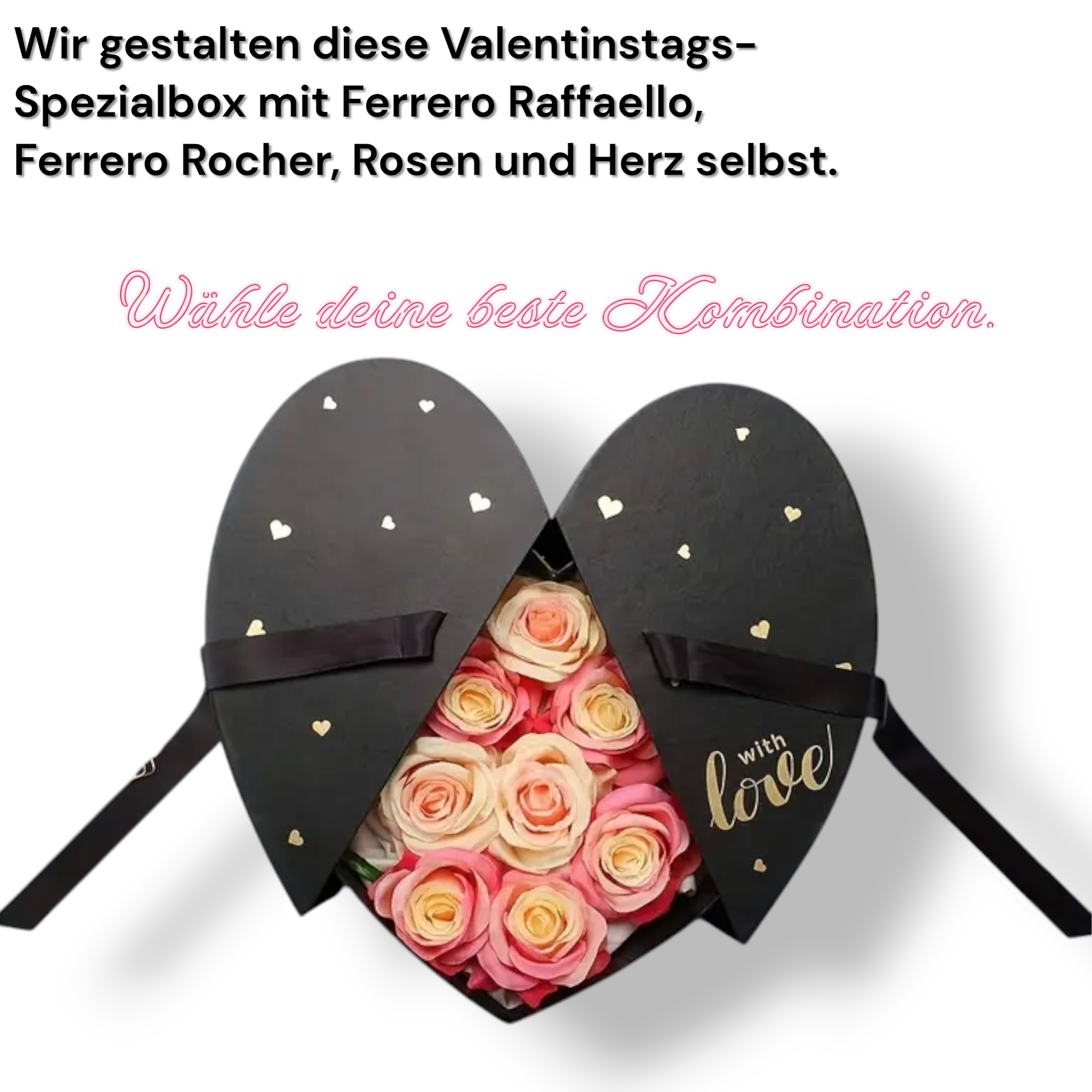 AlphaHeim Valentinstag personalisierte Heart Shape Geschenkbox inklusiv (Schokoladen, Rosen, Herz)