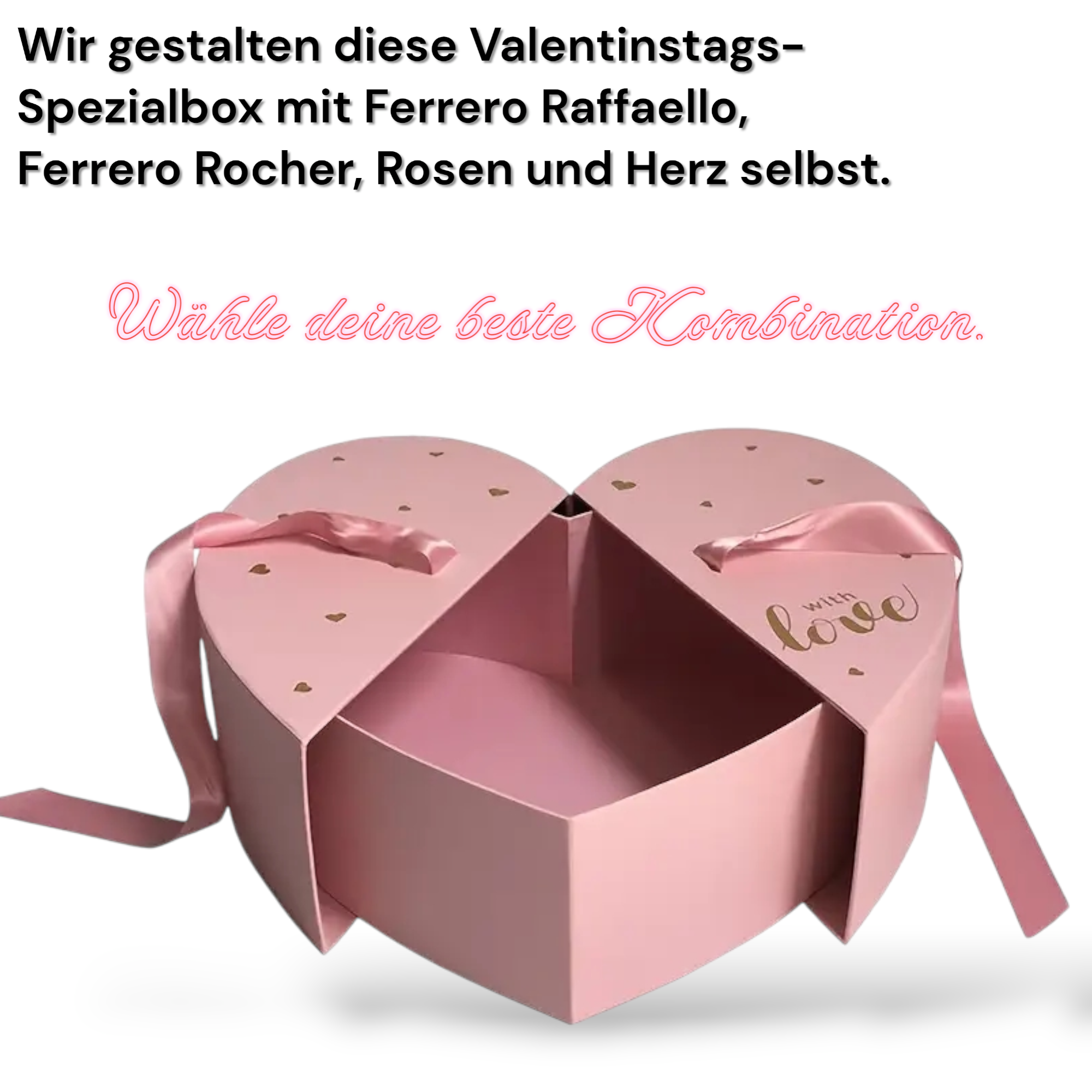 AlphaHeim Valentinstag personalisierte Heart Shape Geschenkbox inklusiv (Schokoladen, Rosen, Herz)