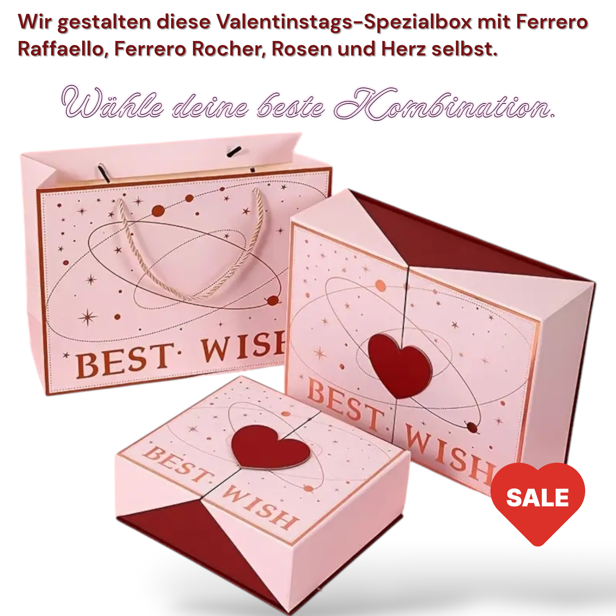 AlphaHeim Valentinstag personalisierte Geschenkbox inklusiv (Schokoladen, Rosen, Herz)