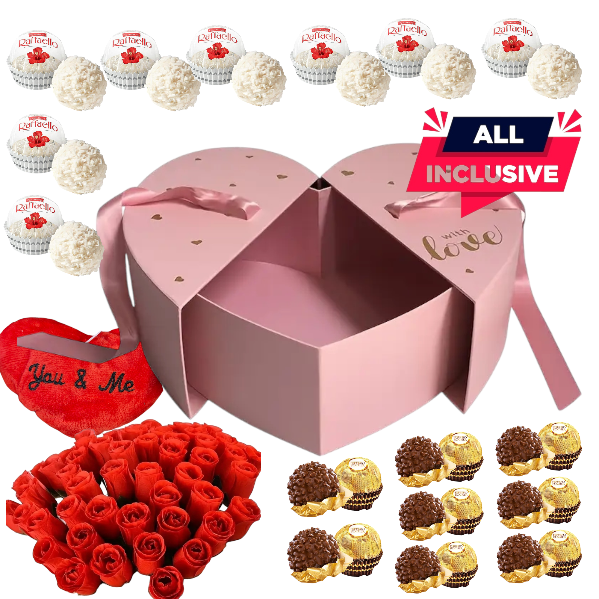 AlphaHeim Valentinstag personalisierte Heart Shape Geschenkbox inklusiv (Schokoladen, Rosen, Herz)