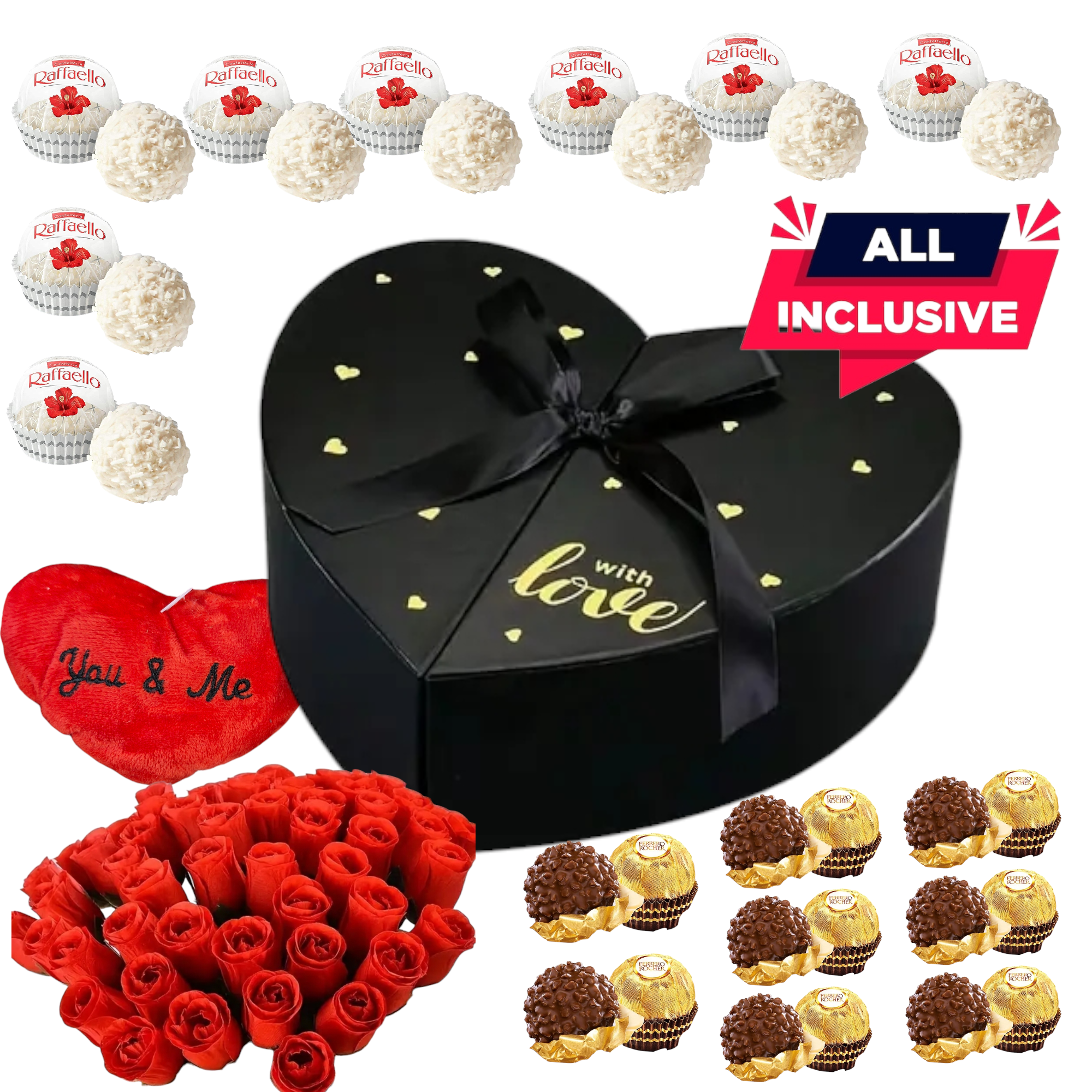 AlphaHeim Valentinstag personalisierte Heart Shape Geschenkbox inklusiv (Schokoladen, Rosen, Herz)